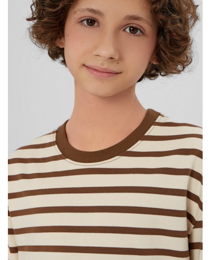 Лонгслив молочно -коричневая полоска