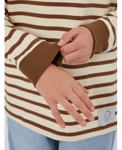 Лонгслив молочно -коричневая полоска