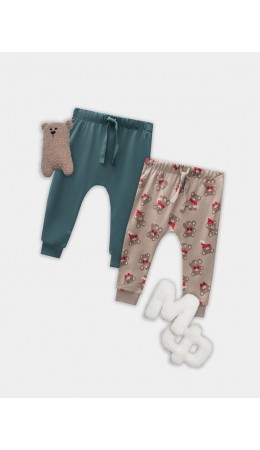 Ползунки НГ мишутки на бежевом +изумруд