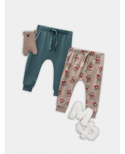 Ползунки НГ мишутки на бежевом +изумруд
