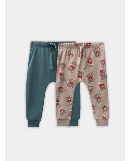Ползунки НГ мишутки на бежевом +изумруд