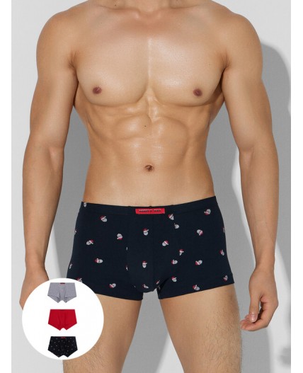Трусы мелкая набивка на черном +красный +снеговики на сером