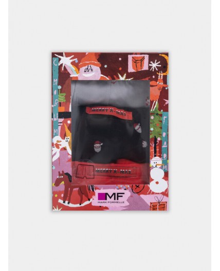 Трусы мелкая набивка на черном +красный +снеговики на сером