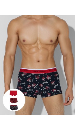 Трусы Деды морозы на черном +красный +ч.клетка на красном