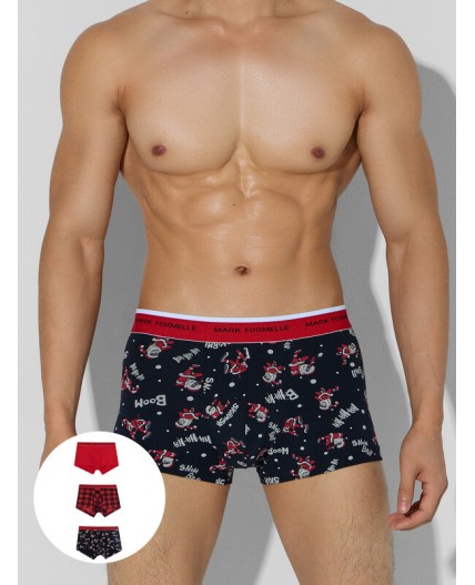 Трусы Деды морозы на черном +красный +ч.клетка на красном