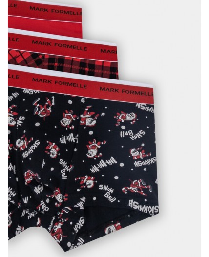 Трусы Деды морозы на черном +красный +ч.клетка на красном