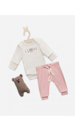 Комплект молочный +серебристо -розовый +печать