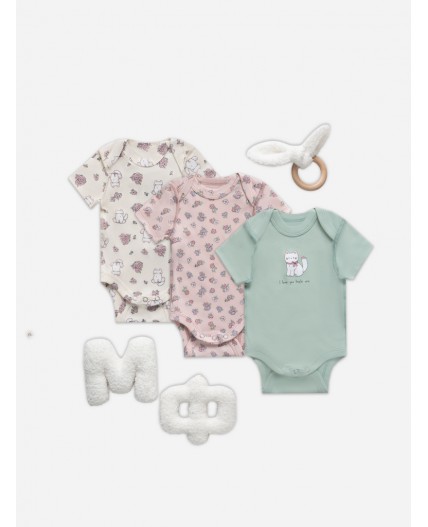 Боди котики с цветами на молочном +мята +цветочки на розовом