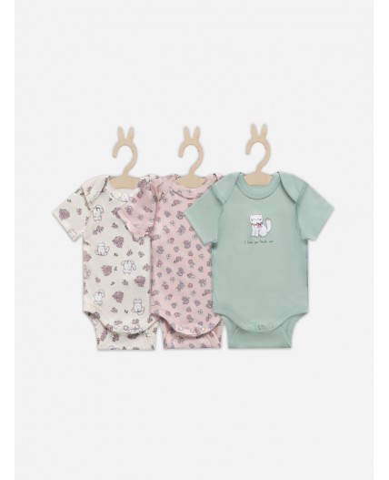 Боди котики с цветами на молочном +мята +цветочки на розовом