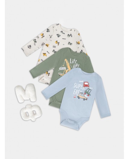 Боди морской +серо-голубой +тракторы на белом песке