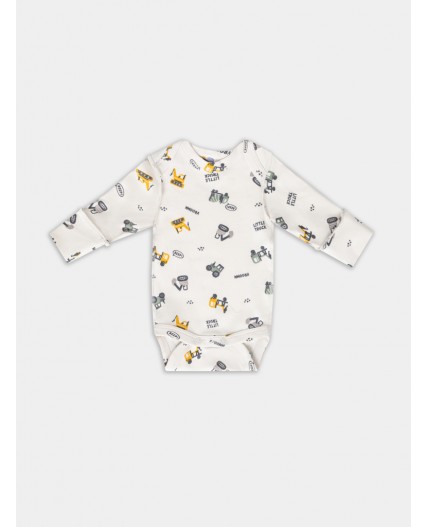 Боди морской +серо-голубой +тракторы на белом песке