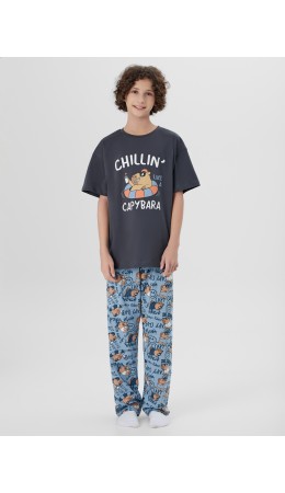 Комплект серый +крутые капибары на голубом