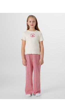 Комплект св.молочный +красная клетка