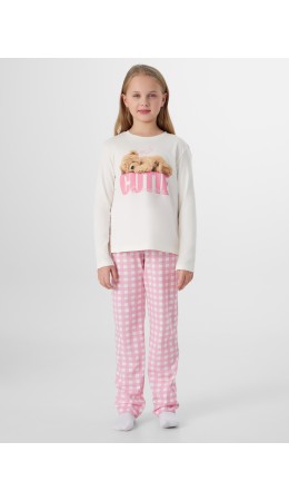 Комплект св.молочный +бело -розовая клетка