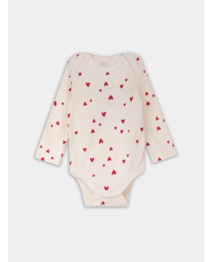 Боди сердечки на молочном +бантики на розовой сказке