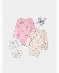 Боди сердечки на молочном +бантики на розовой сказке