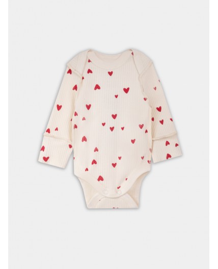 Боди сердечки на молочном +бантики на розовой сказке
