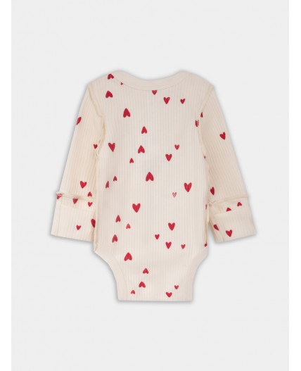 Боди сердечки на молочном +бантики на розовой сказке