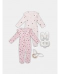 Комбинезон сердца на св.розовом +цветочки на розовом