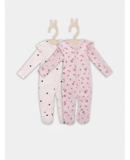 Комбинезон сердца на св.розовом +цветочки на розовом