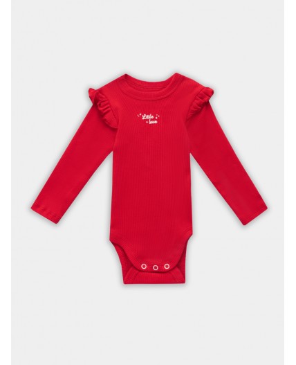 Боди красный +сердца на св.розовом