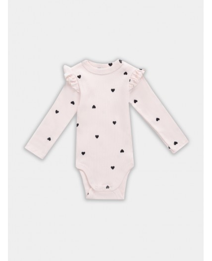 Боди красный +сердца на св.розовом