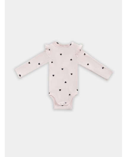Боди сердца на св.розовом +цветочки на розовом