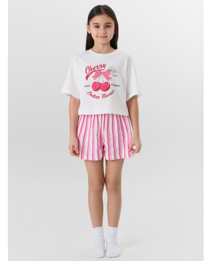 Комплект белый +розовая полоска на белом1