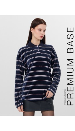 Поло розовая полоска на т.синем