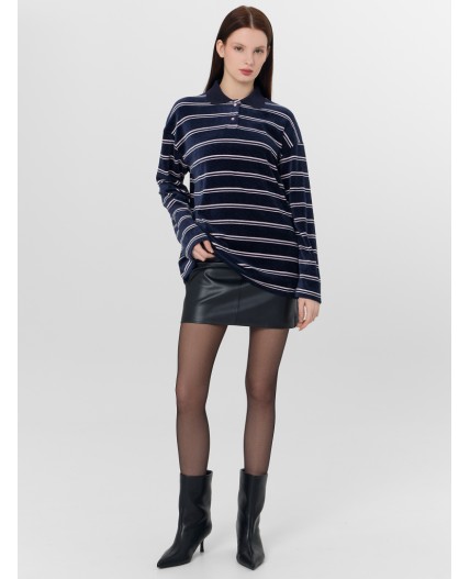 Поло розовая полоска на т.синем