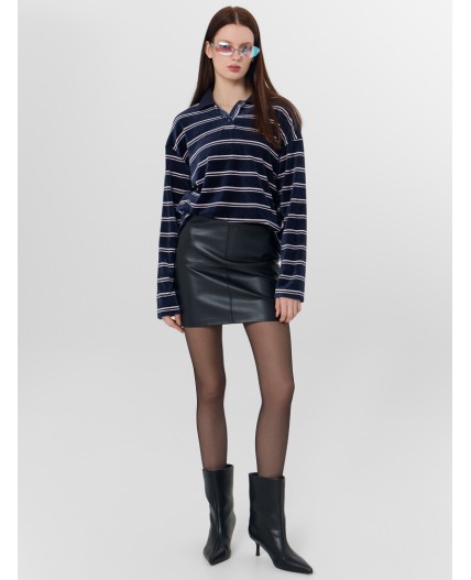 Поло розовая полоска на т.синем