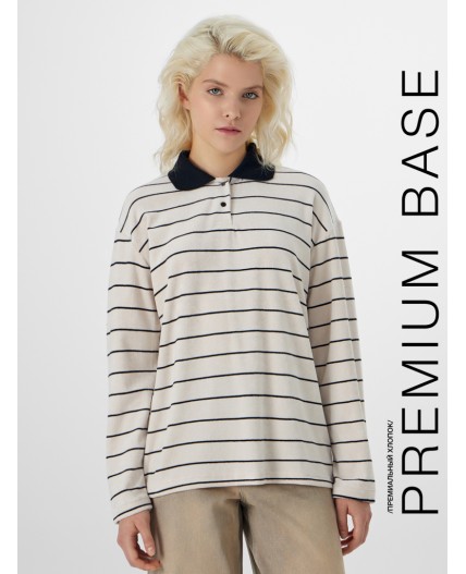 Поло черная полоска на экрю