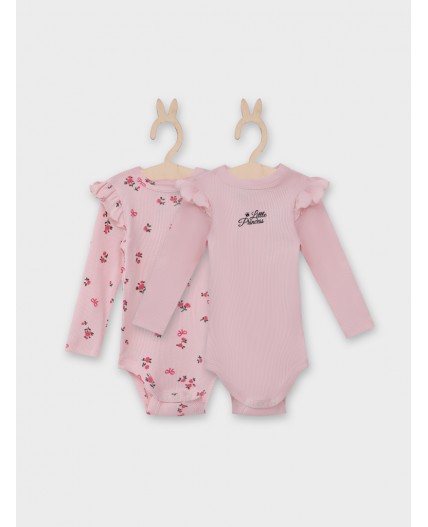 Боди розовый +цветочки на розовом