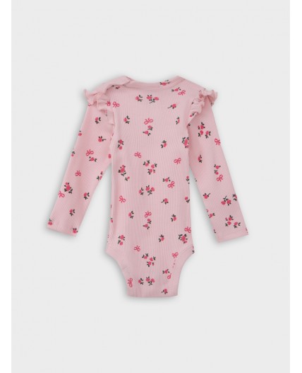 Боди розовый +цветочки на розовом