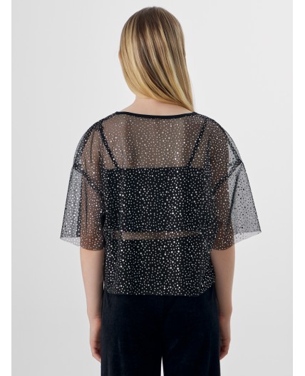 Блузка блестки на черном