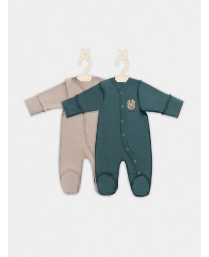 Комбинезон бежевый +изумруд +печать