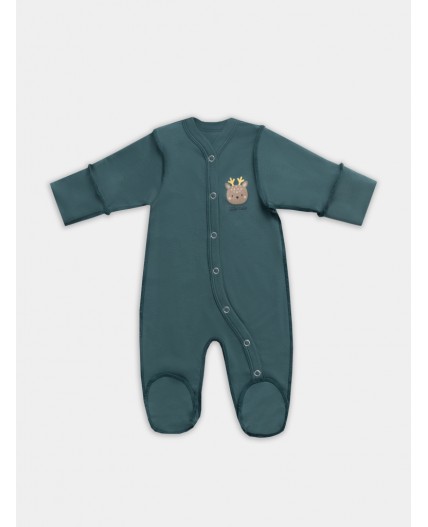 Комбинезон бежевый +изумруд +печать