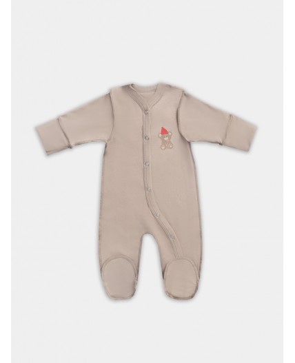 Комбинезон бежевый +изумруд +печать