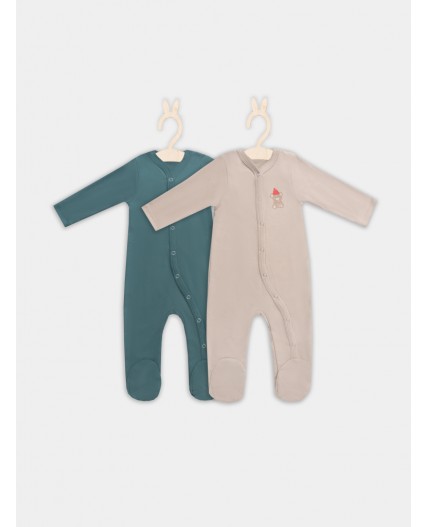 Комбинезон бежевый +изумруд +печать