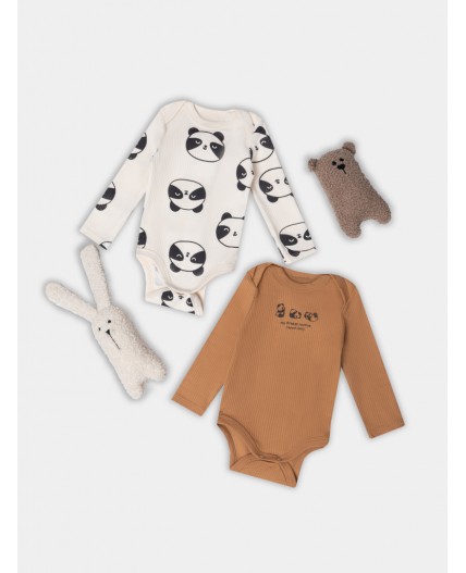 Боди охра +панды на молочном