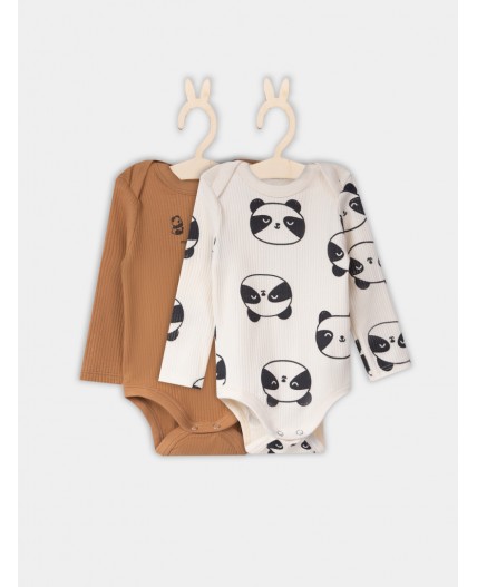 Боди охра +панды на молочном