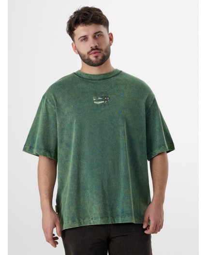 Футболка ACID WASH травяной +печать