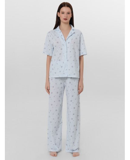 Пижама цветы на голубой полоске