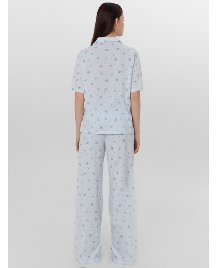 Пижама цветы на голубой полоске