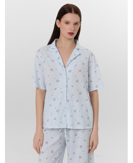 Пижама цветы на голубой полоске