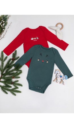 Боди огненный красный +изумруд +печать