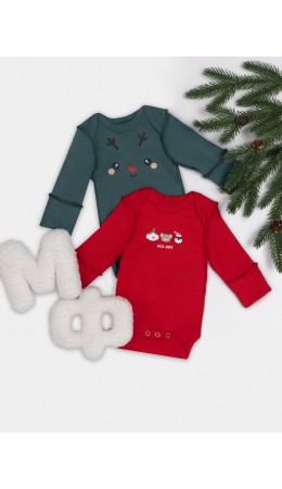 Боди огненный красный +изумруд +печать