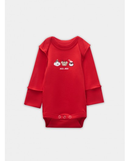 Боди огненный красный +изумруд +печать