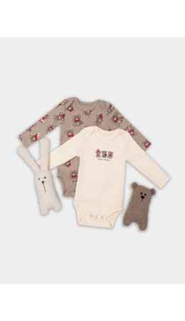 Боди сливочное масло +НГ мишутки на бежевом