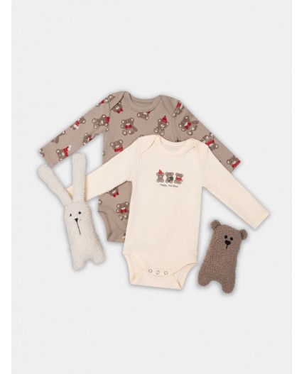 Боди сливочное масло +НГ мишутки на бежевом